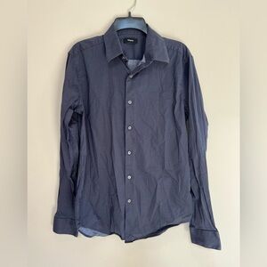 Theory Long Sleeve Sylvain Button Front Shirt Diagonal Dot, Navy Blue, size M